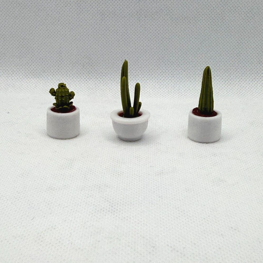 1:12 Dollhouse Miniature Yellow Green Cactus Plants White Pots Set of 3
